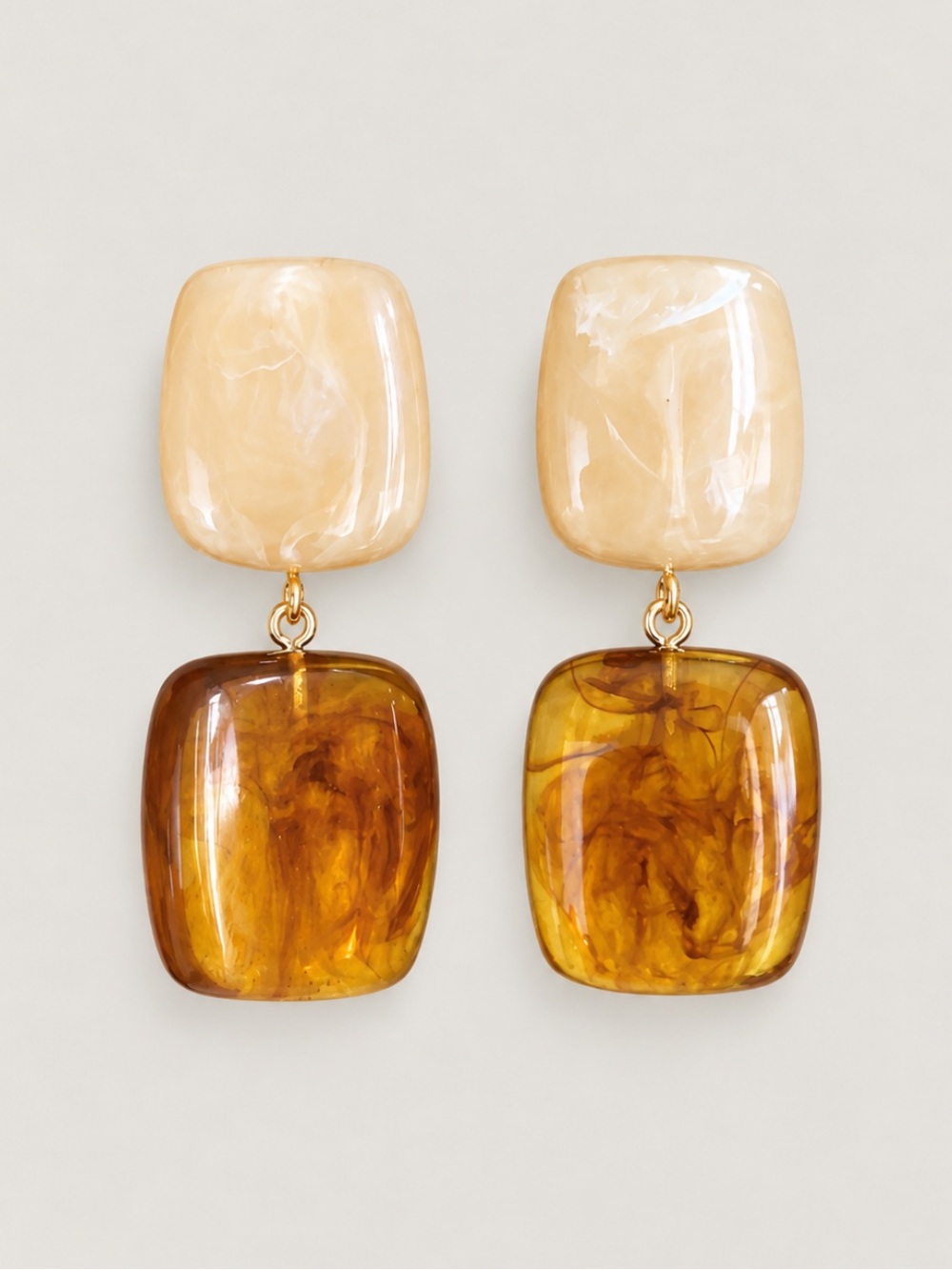 New! Amber Lucite Square Neutral Drop Earrings NWOT